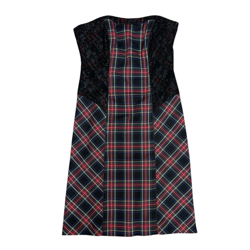 Tristan Strapless Plaid Dress with Lace Detail - Picture 5 of 12